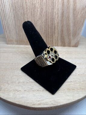 Gold Tone Knuckle Duster Ring with Black Accents